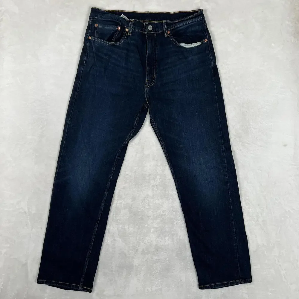 Levi's 505 Jeans Mens 36x30 Blue Regular Straight Stretch Denim Dark Wash Pants